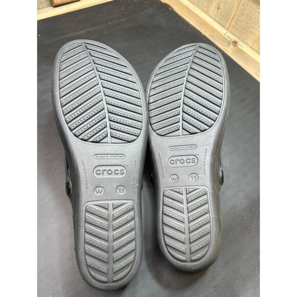 Womens Crocs Wedge Sandals Metallic Circle Detail Black Dual Comfort Size 11 - Picture 8 of 8